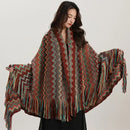 Bohemian red & teal zigzag wavy fringe shawl living room blanket