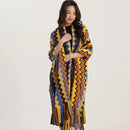 Bohemian red & teal zigzag wavy fringe shawl living room blanket