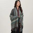 Bohemian red & teal zigzag wavy fringe shawl living room blanket