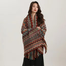 Bohemian red & teal zigzag wavy fringe shawl living room blanket