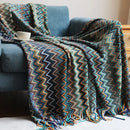 Bohemian stripe throw blanket – living room multicolored knit fringed