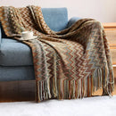 Bohemian stripe throw blanket – living room multicolored knit fringed