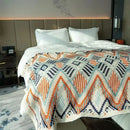 Bohemian striped knit throw blanket beige & brown living room decor