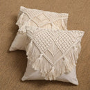 Bohemian style beige macrame cushion cover living room fringe pillow