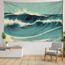 Bohemian teal & white blue wave oil painting tapestry bedroom decor