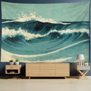 Bohemian teal & white blue wave oil painting tapestry bedroom decor