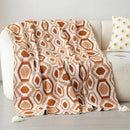 Bohemian winter blanket orange & white knitted throw bedroom decor