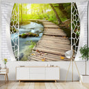 Bohemian wood tapestry wall hanging garden scene bedroom decor