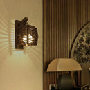 Boho bamboo wall sconce light – corridor woven wood slat design