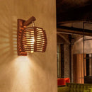 Boho bamboo wall sconce light – corridor woven wood slat design
