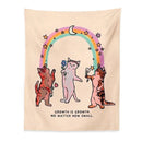 Boho beige cat tapestry wall hanging for bedroom floral art