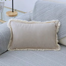 Boho beige linen tassel pillow cover set for living room sofa