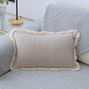 Boho beige linen tassel pillow cover set for living room sofa