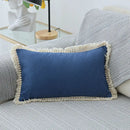 Boho beige linen tassel pillow cover set for living room sofa