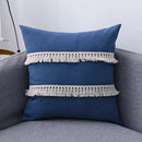 Boho beige linen tassel pillow cover set for living room sofa