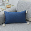 Boho beige linen tassel pillow cover set for living room sofa