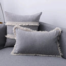 Boho beige linen tassel pillow cover set for living room sofa