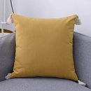 Boho beige linen tassel pillow cover set for living room sofa