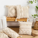 Boho beige tufted fringed geometric pillow cover living room decor
