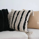 Boho beige white striped pillow cases living room tassel fringed decor