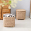Boho beige woven rattan 3-in-1 storage stool bedroom footrest