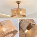 Boho beige woven rattan ceiling fan light for living room
