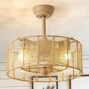 Boho beige woven rattan ceiling fan light for living room