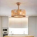Boho beige woven rattan ceiling fan light for living room