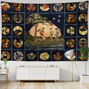 Boho black and gold moon starry sky mushroom tapestry bedroom decor