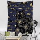 Boho black & gold cat eyes tapestry bedroom celestial wall decor