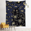 Boho black & gold cat eyes tapestry bedroom celestial wall decor