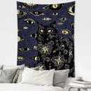 Boho black & gold cat eyes tapestry bedroom celestial wall decor