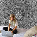 Boho black & white mandala tapestry bedroom wall hanging