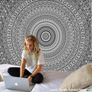 Boho black & white mandala tapestry bedroom wall hanging
