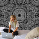 Boho black & white mandala tapestry bedroom wall hanging
