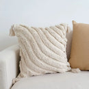 DecorBites™ Boho Beige White Tufted Tassel Cushion Cover Linen Cotton Embroidered Pillow Case