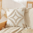 DecorBites™ Boho Beige White Tufted Tassel Cushion Cover Linen Cotton Embroidered Pillow Case