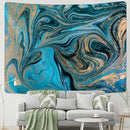 Boho blue gouache line marbled tapestry bedroom wall hanging
