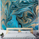 Boho blue gouache line marbled tapestry bedroom wall hanging