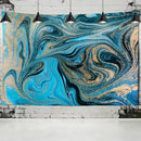 Boho blue gouache line marbled tapestry bedroom wall hanging