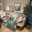 Boho chic throw blanket orange & blue leopard print living room