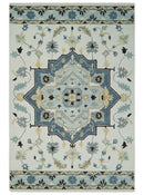 Hand Tufted Blue, Camel and Ivory Medallion Design Wool Area Rug