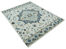 Hand Tufted Blue, Camel and Ivory Medallion Design Wool Area Rug
