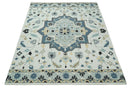 Hand Tufted Blue, Camel and Ivory Medallion Design Wool Area Rug