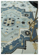 Hand Tufted Blue, Camel and Ivory Medallion Design Wool Area Rug