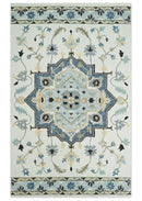 Hand Tufted Blue, Camel and Ivory Medallion Design Wool Area Rug
