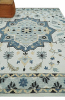 Hand Tufted Blue, Camel and Ivory Medallion Design Wool Area Rug