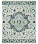 Hand Tufted Blue, Camel and Ivory Medallion Design Wool Area Rug