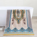 Boho cotton gauze bath towel beige & blue paisley bathroom wrap