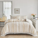 DecorBites™ Boho Stripe Furball Duvet Set: High-Quality King Size Bedding with Tassels